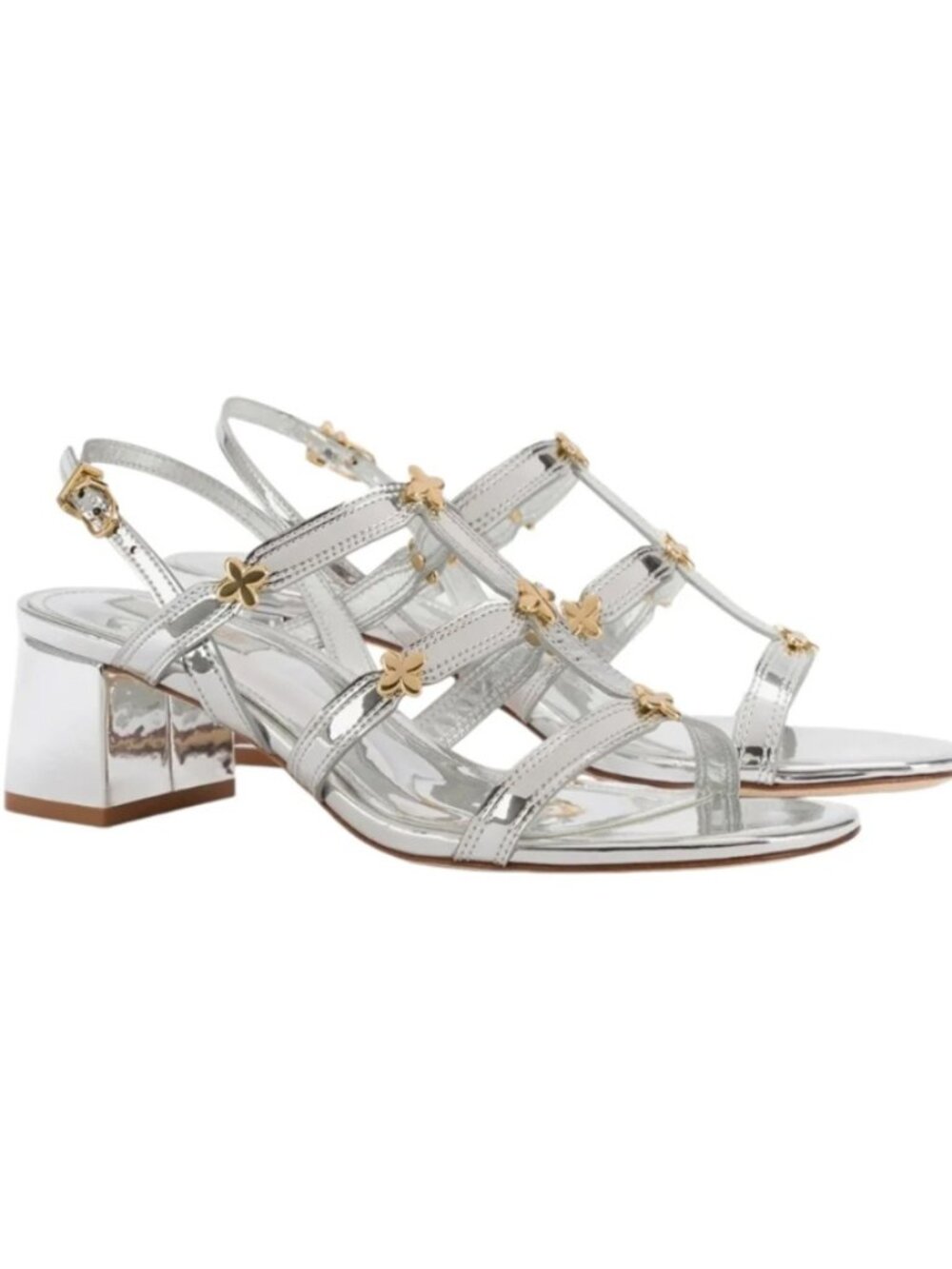 Larroude Harmony Metallic Silver Block Heel Sandals Size 7.5